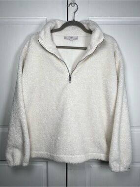 LOFT Teddy 3/4 Zip Pullover Sweatshirt Cream Color Size LP